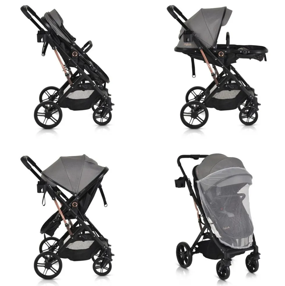 Moni Kombikinderwagen Rafaello 2 in 1, umbaubar, Sportsitz, Fußabdeckung, Tasche grau
