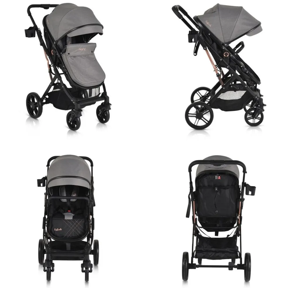 Moni Kombikinderwagen Rafaello 2 in 1, umbaubar, Sportsitz, Fußabdeckung, Tasche grau