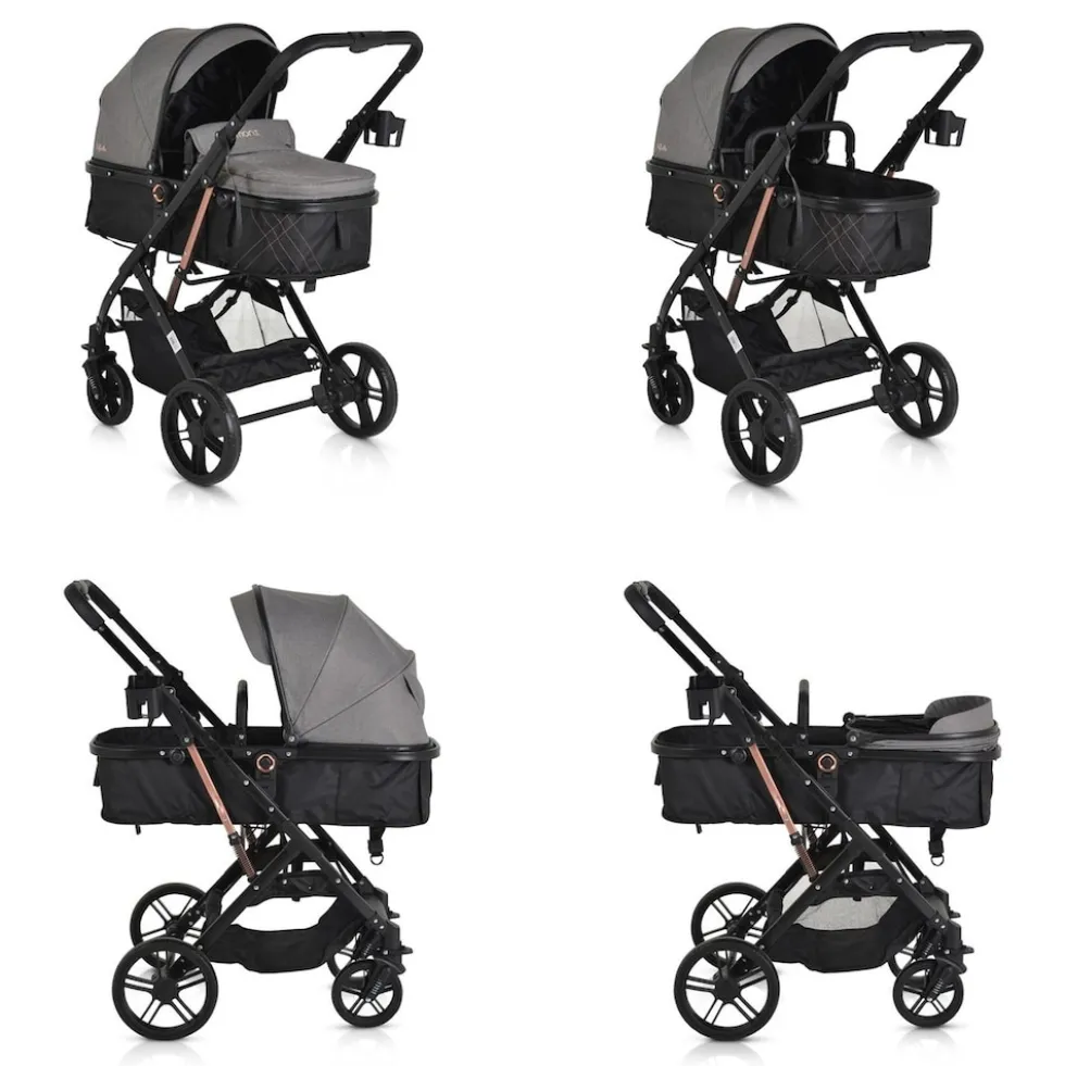 Moni Kombikinderwagen Rafaello 2 in 1, umbaubar, Sportsitz, Fußabdeckung, Tasche grau