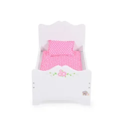 Moni Puppenbett PH12B019 aus Holz, Maße 48 x 32 x 30 cm, Kissen und Unterlage weiß