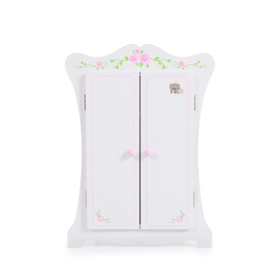 Moni Puppenkleiderschrank PH12B011, Holz, Maße 42,5 x 22 x 57 cm, 3 Kleiderbügel weiß