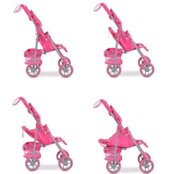 Moni Puppenwagen Stars 9351 faltbar, Rückenlehne und Schiebegriffe verstellbar pink