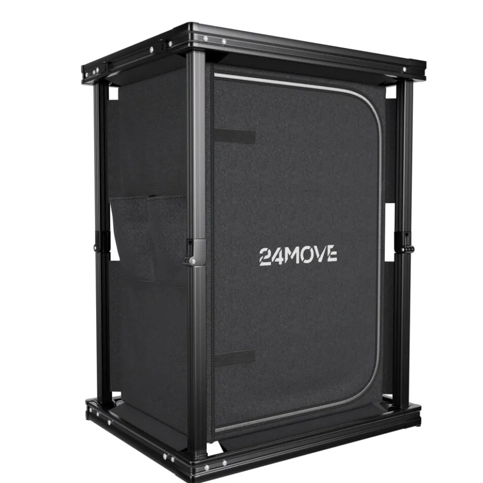 24MOVE® Campingküche BERGAMO faltbar, Aluminium Reiseküche mit Arbeitsplatte, Staufächern & stabilem Gestell für Camping
