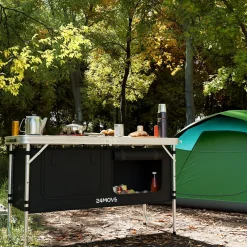 24MOVE® Campingküche PRAIA faltbar, höhenverstellbarer Campingschrank Alu Reiseküche mit Arbeitsplatte und Staufächern, Outdoor Camping, tragbar