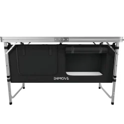 24MOVE® Campingküche PRAIA faltbar, höhenverstellbarer Campingschrank Alu Reiseküche mit Arbeitsplatte und Staufächern, Outdoor Camping, tragbar
