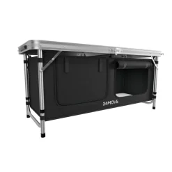 24MOVE® Campingküche PRAIA faltbar, höhenverstellbarer Campingschrank Alu Reiseküche mit Arbeitsplatte und Staufächern, Outdoor Camping, tragbar