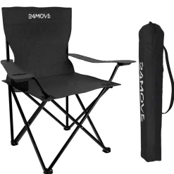 24MOVE® Campingstuhl Faltstuhl, 2er Set, schwarz, mit Getränkehalter und Tragetasche Outdoor, faltbar max. 100kg, Anglerstuhl, Klappstuhl