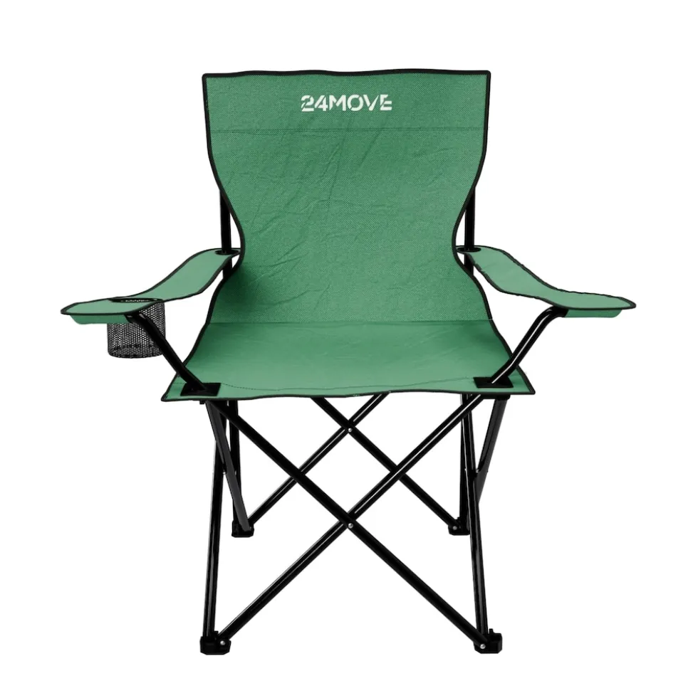 24MOVE® Campingstuhl Faltstuhl, 2er Set, grün, mit Getränkehalter und Tragetasche Outdoor, faltbar max. 100kg, Anglerstuhl, Polyester