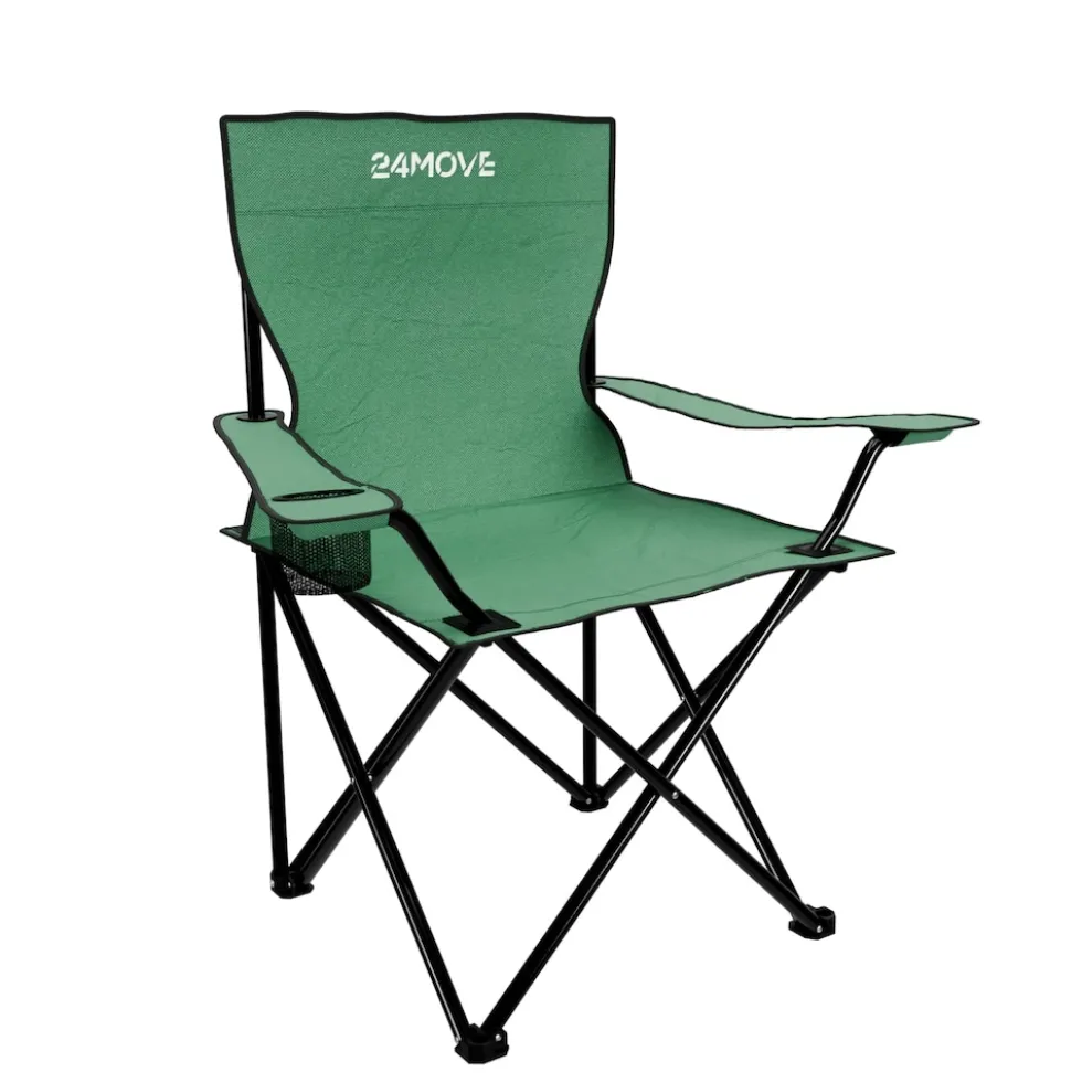 24MOVE® Campingstuhl Faltstuhl, 2er Set, grün, mit Getränkehalter und Tragetasche Outdoor, faltbar max. 100kg, Anglerstuhl, Polyester