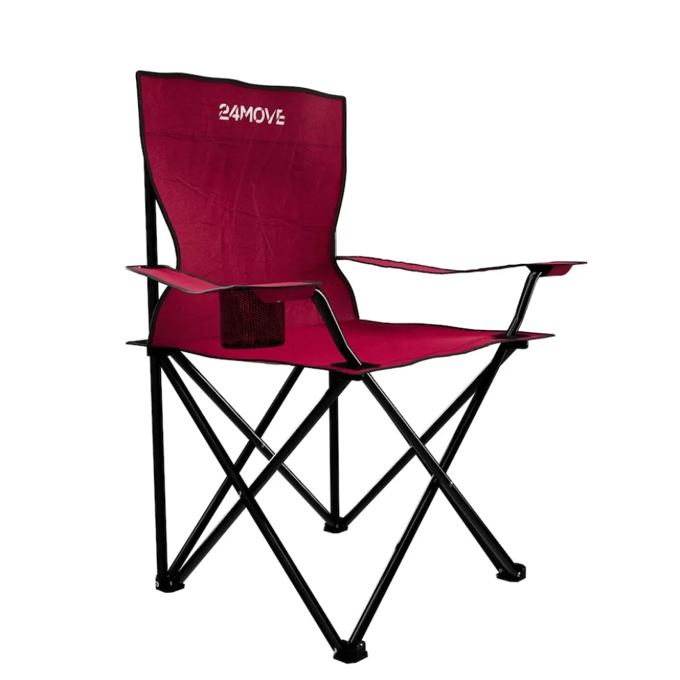 24MOVE® Campingstuhl Faltstuhl, schwarz, mit Getränkehalter und Tragetasche Outdoor, faltbar max. 100kg, Angerstuhl, Klappstuhl