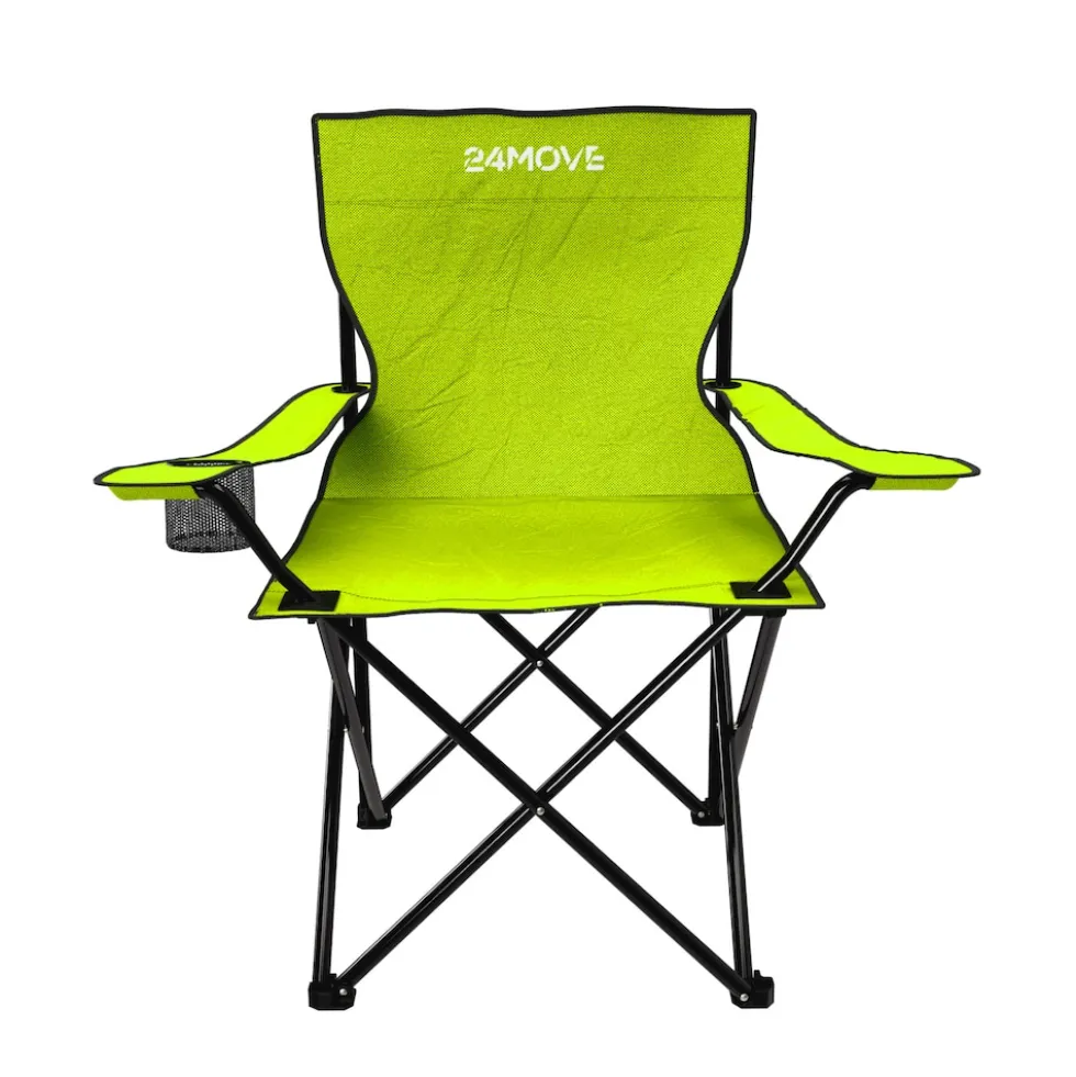 24MOVE® Campingstuhl Faltstuhl, hellgrün, mit Getränkehalter und Tragetasche Outdoor, faltbar max. 100kg, Angerstuhl, Klappstuhl