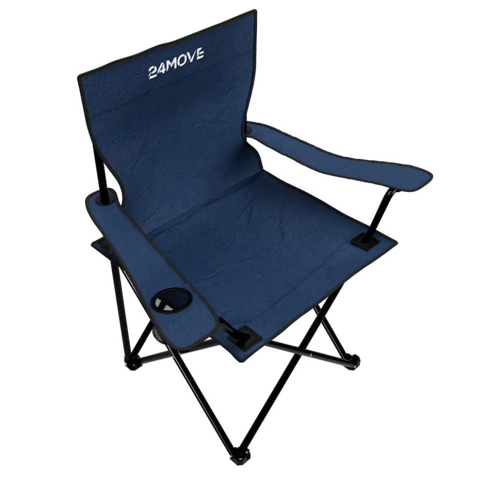 24MOVE® Campingstuhl Faltstuhl, blau, mit Getränkehalter und Tragetasche Outdoor, faltbar max. 100kg, Angerstuhl, Klappstuhl