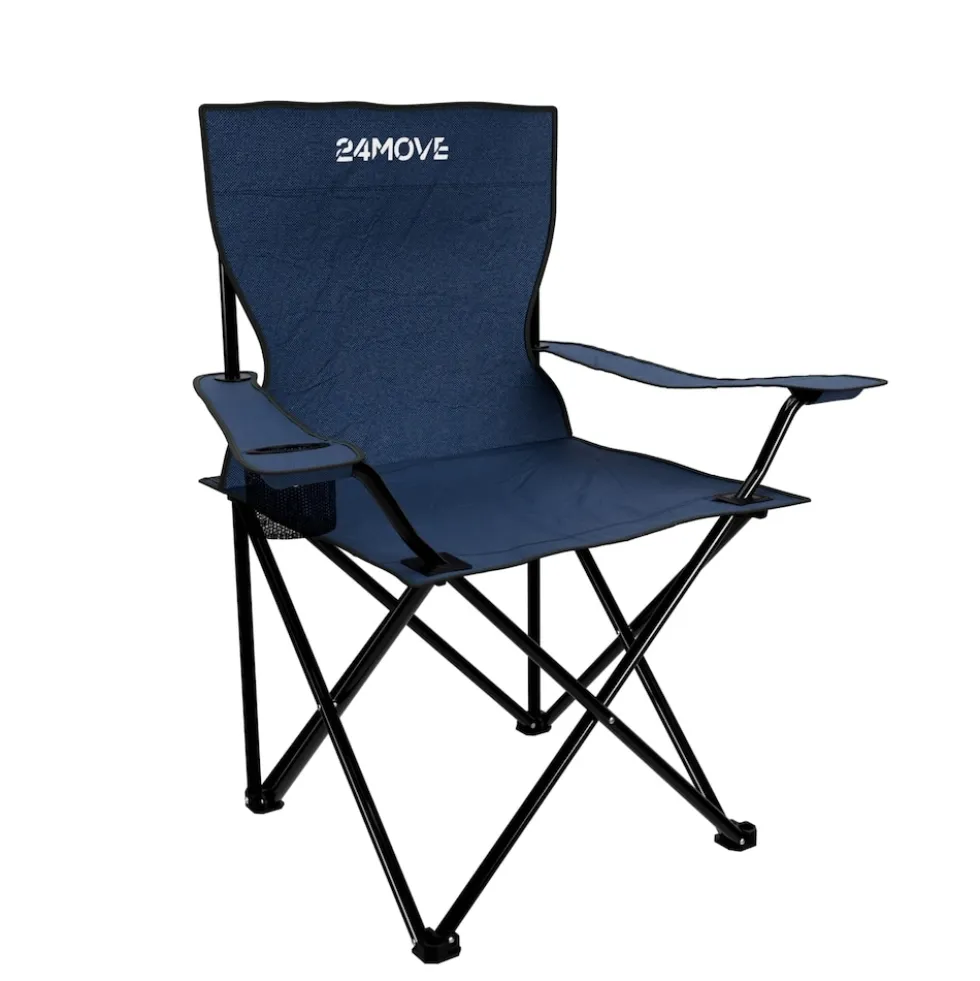 24MOVE® Campingstuhl Faltstuhl, blau, mit Getränkehalter und Tragetasche Outdoor, faltbar max. 100kg, Angerstuhl, Klappstuhl