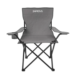 24MOVE® Campingstuhl Faltstuhl, grau, mit Getränkehalter und Tragetasche Outdoor, faltbar max. 100kg, Angerstuhl, Klappstuhl