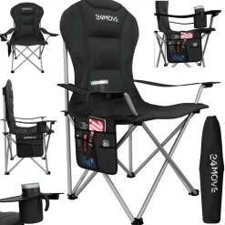 24MOVE® Campingstuhl Salvador faltbar Camping Klappstuhl gepolstert inkl. Tragetasche, bis 150kg belastbar, schwarz