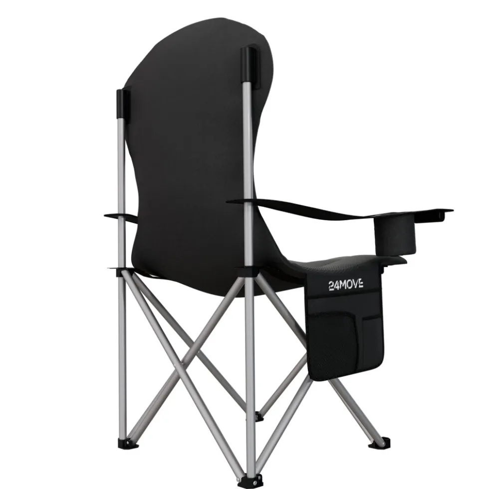24MOVE® Campingstuhl Salvador faltbar Camping Klappstuhl gepolstert inkl. Tragetasche, bis 150kg belastbar, schwarz