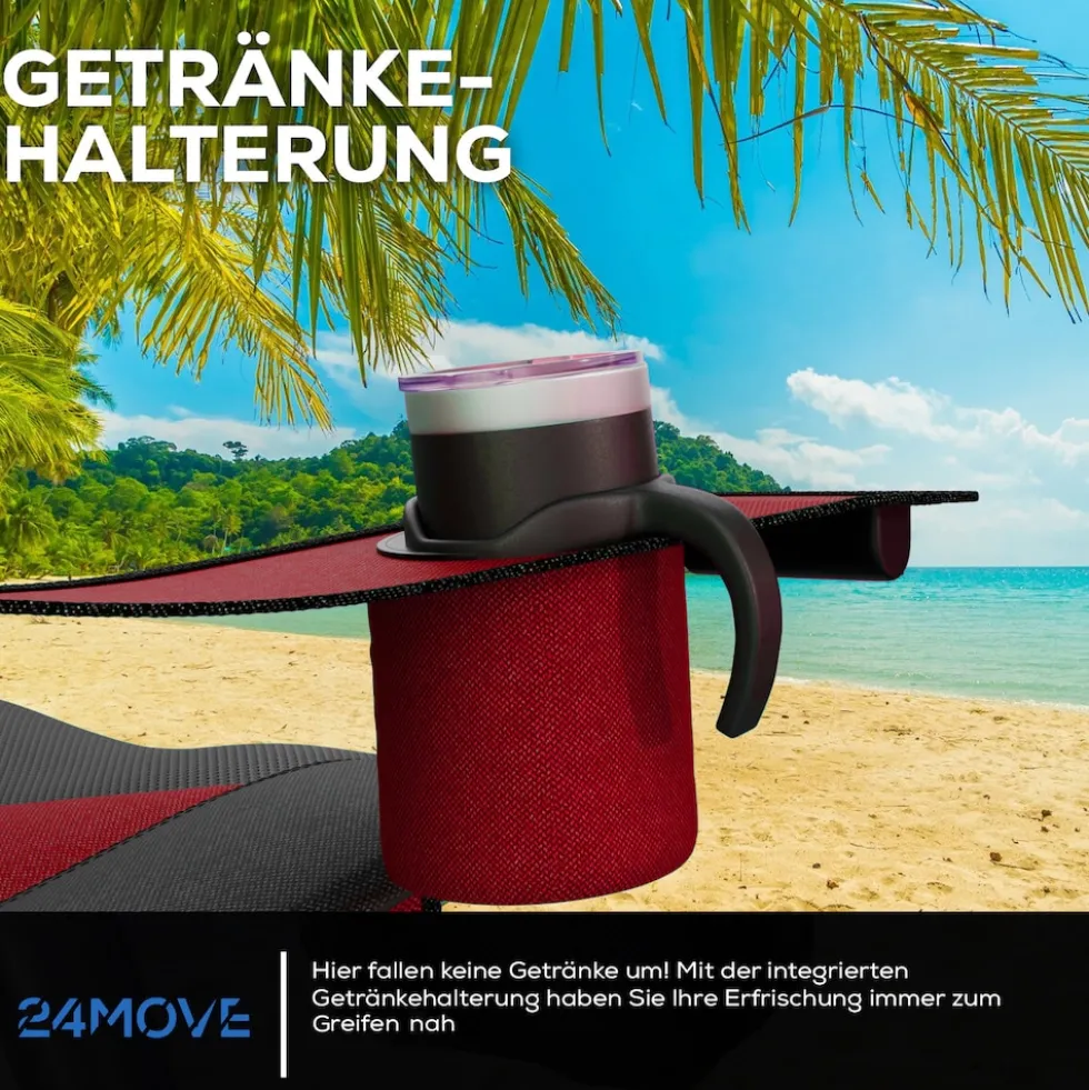 24MOVE® Campingstuhl Salvador faltbar Camping Klappstuhl gepolstert inkl. Tragetasche, bis 150kg belastbar, rot