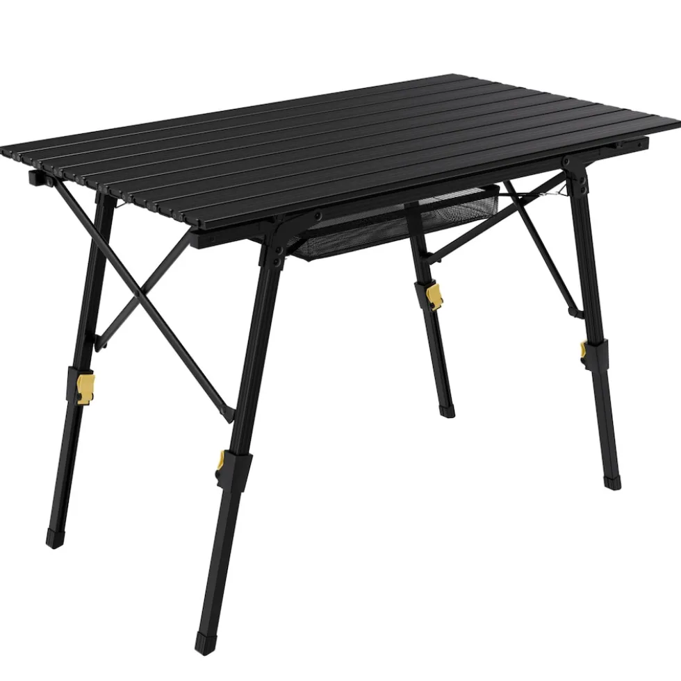 24MOVE® Campingtisch Klapptisch mit Aluminiumrahmen, Tischplatte aufrollbar, Falttisch klappbar, höhenverstellbar, inkl. Tragetasche - bis 30 kg, Anthrazitgrau