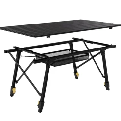 24MOVE® Campingtisch Klapptisch mit Aluminiumrahmen, Tischplatte aufrollbar, Falttisch klappbar, höhenverstellbar, inkl. Tragetasche - bis 30 kg, Anthrazitgrau