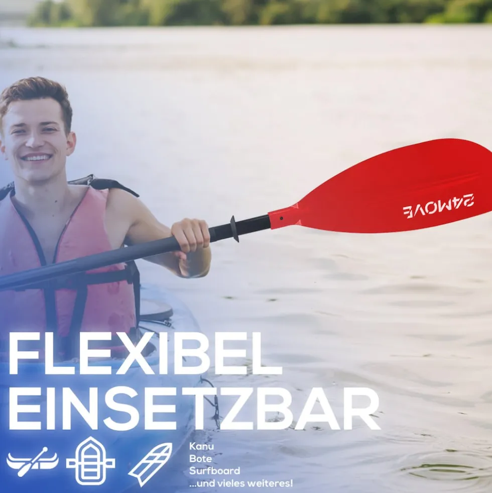 24MOVE® Doppelpaddel LAGO Aluminium Paddel, Stand-Up Paddling, Paddel für Kajak, 220 cm, verstellbar