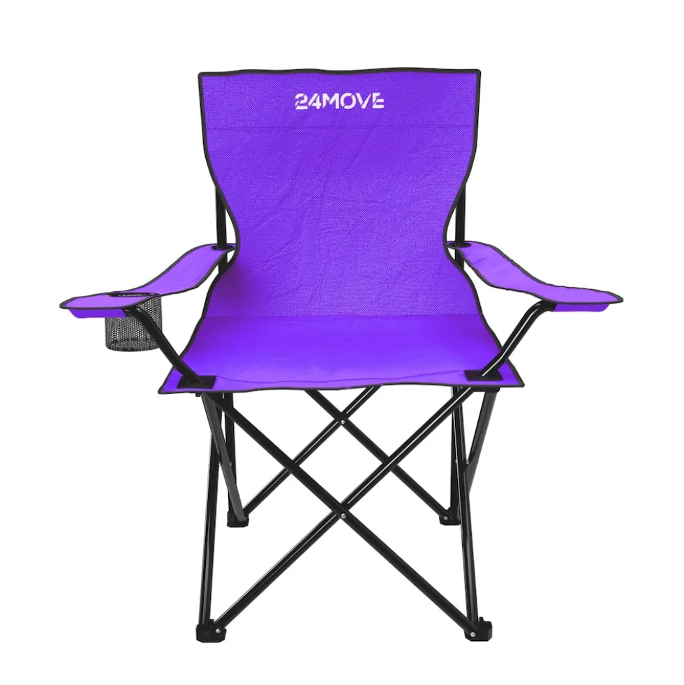 24MOVE® Faltstuhl lila Campingstuhl Anglerstuhl mit Getränkehalter - Anglersessel klappbar - Klappstuhl Gartenstuhl Faltstuhl Relaxsessel Campingsessel faltbar, Polyester, für draußen oder drinnen