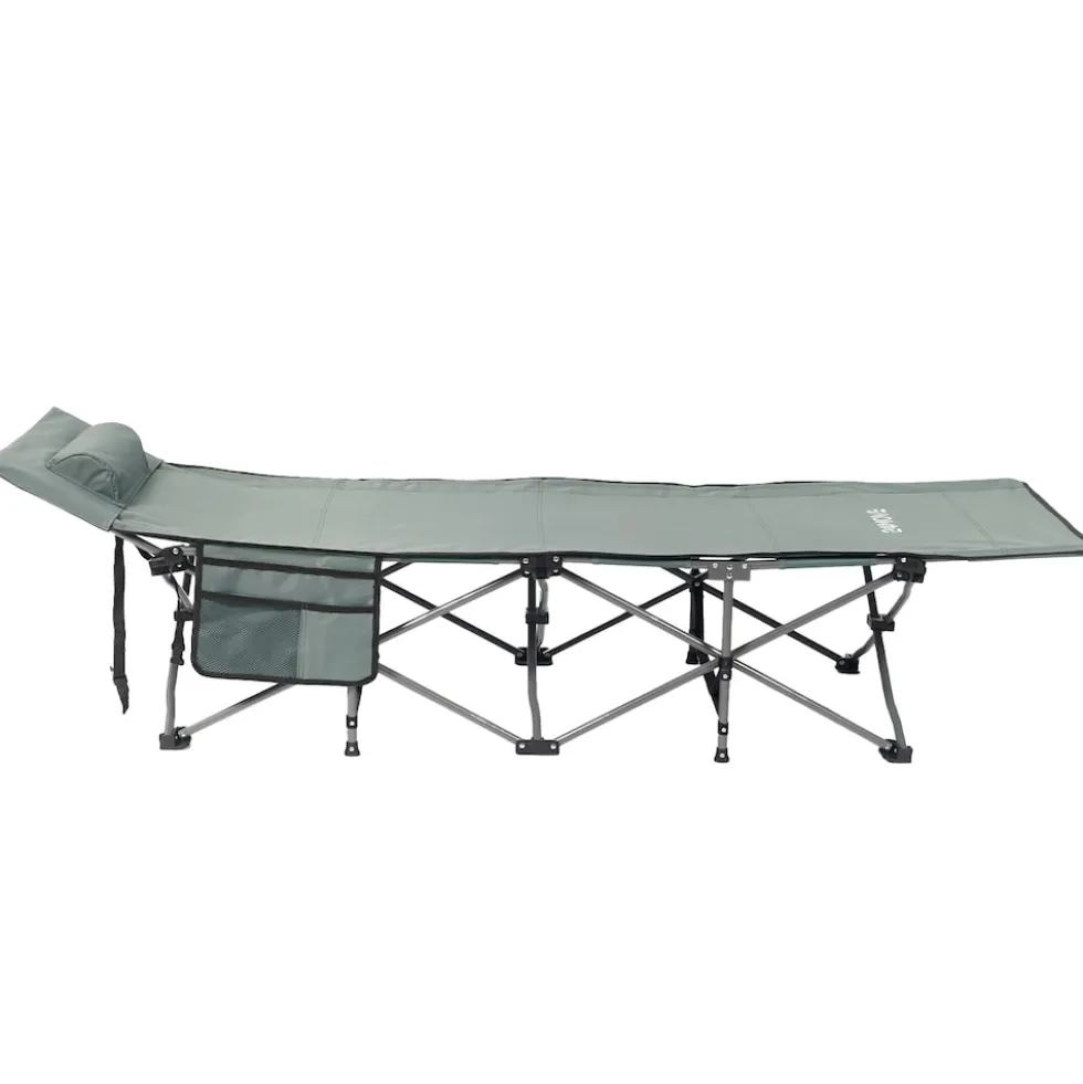 24MOVE® Feldbett Campingbett bis 150 kg In-und Outdoor Camping faltbar mit Seitentasche und Kissen