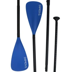 24MOVE® Paddel Doppelpaddel 2 in 1 Teleskoppaddel Stechpaddel für SUP Stand Up Board , Kajak, Aluminium 230cm, Blau
