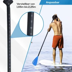 24MOVE® Paddel Doppelpaddel 2 in 1 Teleskoppaddel Stechpaddel für SUP Stand Up Board , Kajak, Aluminium 230cm, Blau