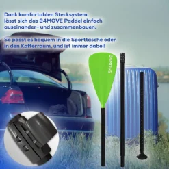 24MOVE® Paddel Einzelpaddel Stechpaddel für SUP Stand Up Board, Kajak, Leicht aus Aluminium 210cm, verstellbar grün