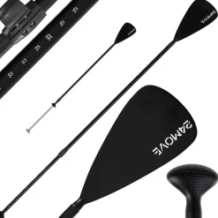 24MOVE® Paddel Einzelpaddel Stechpaddel für SUP Stand Up Board, Kajak, Leicht aus Aluminium 210cm, verstellbar schwarz