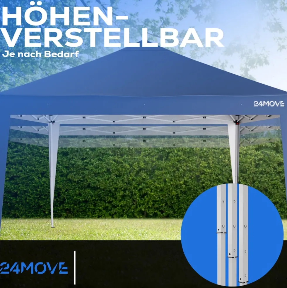 24MOVE® Pavillon Santos 3x3m Pop-Up UV-Schutz 50+ Wasserdicht & winterfest mit Tasche faltbar & stabil, für Camping & Garten Faltpavillon - Partyzelt Blaullon Faltpavillion SANTOS 3x3M Pop Up wasserdicht klappbar, blau