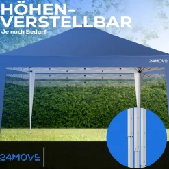 24MOVE® Pavillon Santos 3x3m Pop-Up UV-Schutz 50+ Wasserdicht & winterfest mit Tasche faltbar & stabil, für Camping & Garten Faltpavillon - Partyzelt Blaullon Faltpavillion SANTOS 3x3M Pop Up wasserdicht klappbar, blau