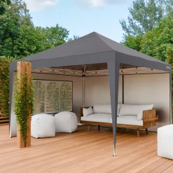 24MOVE® Pavillon Santos 3x3m Pop-Up UV-Schutz 50+ Wasserdicht & winterfest mit Tasche faltbar & stabil, für Camping & Garten Faltpavillon - Partyzelt Grau
