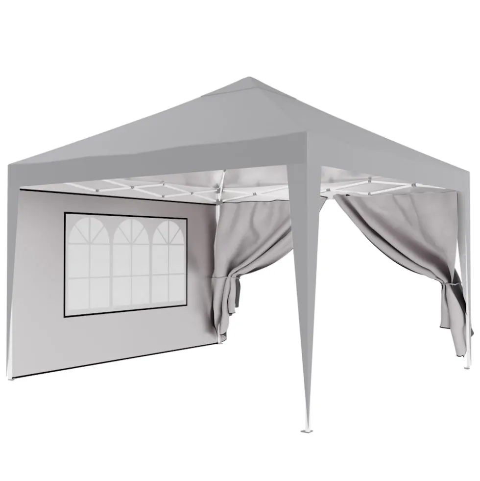 24MOVE® Pavillon Seitenteile 2er Set 2x3m mit Fenster & Reissverschluss, wasserdicht, grau - für Partyzelt, Festzelt, Festivals