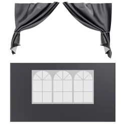 24MOVE® Pavillon Seitenteile 2er Set 2x3m mit Fenster & Reissverschluss, wasserdicht, grau - für Partyzelt, Festzelt, Festivals