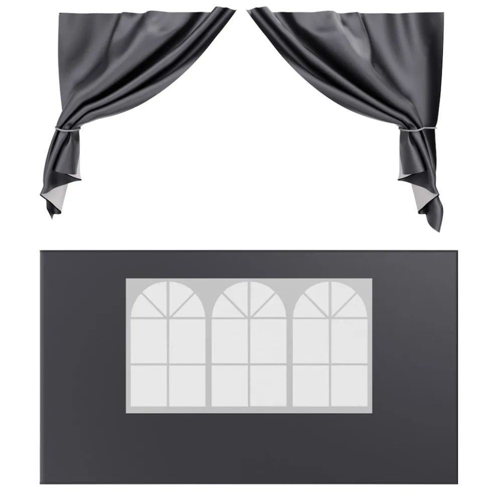 24MOVE® Pavillon Seitenteile 2er Set 2x3m mit Fenster & Reissverschluss, wasserdicht, grau - für Partyzelt, Festzelt, Festivals