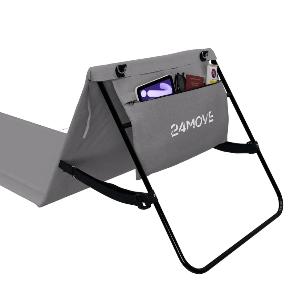 24MOVE® Strandmatte 1er Set klappbar mit Rückenlehne, Strandliege mit Gurt, tragbar für Strand und Garten, Liegematte grau
