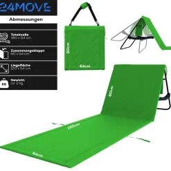 24MOVE® Strandmatte 2er Set klappbar mit Rückenlehne, Strandliege mit Gurt, tragbar für Strand und Garten, Liegematte grün