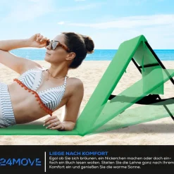 24MOVE® Strandmatte 2er Set klappbar mit Rückenlehne, Strandliege mit Gurt, tragbar für Strand und Garten, Liegematte grün