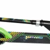 muuwmi Aluminium Scooter Neon – Tretroller, 180 mm, ABEC 5, GS-geprüft, höhenverstellbar, LED-Leuchtrollen, grün-schwarz