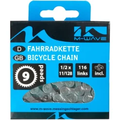 M-Wave Ninespeed Fahrradkette 9-fach Fahrrad Kette 116 Glieder Schaltungskette mit Verschlussglied 1/2