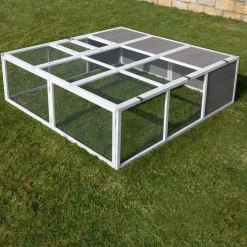 MyAnimal Hasenstall MH-06 Freilaufgehege, Kaninchenstall XXL, mit Unterstand, Simple-Fold, Vollholz (Grau)