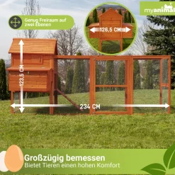 MyAnimal Hühnerstall XXL für 8 Hühner MH-22, Hühnerhaus mit zwei Nistkästen, Auslauf, zwei Ebenen (Grau/Weiß 2.0)