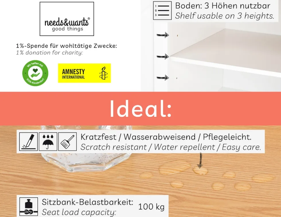 needs&wants® Katzenschrank groß für Katzentoilette XXL aus Holz mit Schuhschrank Sitzkommode, Katzenklo-Schrank Kommode, Design Katzenhaus Toilette Klo, 110 x 50 x 53 cm, weiß braun