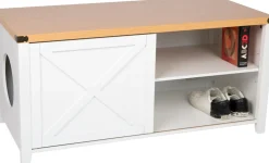 needs&wants® Katzenschrank groß für Katzentoilette XXL aus Holz mit Schuhschrank Sitzkommode, Katzenklo-Schrank Kommode, Design Katzenhaus Toilette Klo, 110 x 50 x 53 cm, weiß braun