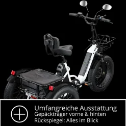Remington R100 E Bike Elektro Dreirad 20 Zoll Elektrodreirad mit 2 Akkus bis 120 km Pedelec City mit tiefem Einstieg klappbar