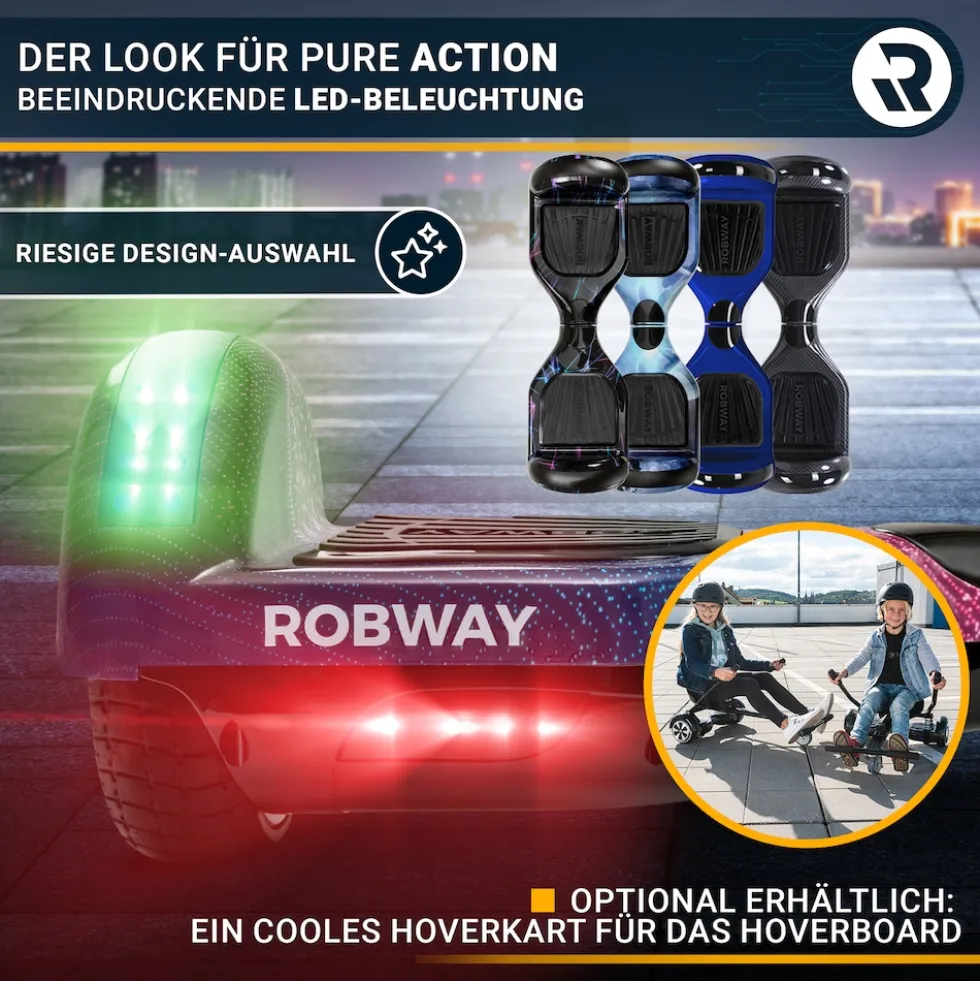 ROBWAY W1 Hoverboard für Erwachsene und Kinder, 6,5 Zoll, Self-Balance, Bluetooth, App, 700 Watt, LEDs (Space Blue 2.0)
