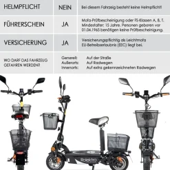 Rolektro, E-Joy Elektro-Scooter 20 Lithium, Schwarz, 36V-20AH Akku, 500 Watt