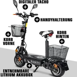 Rolektro, E-Joy Elektro-Scooter 20 Lithium, Schwarz, 36V-20AH Akku, 500 Watt