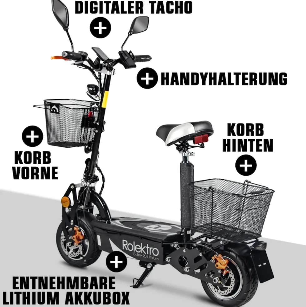 Rolektro, E-Joy Elektro-Scooter 20 Lithium, Schwarz, 36V-20AH Akku, 500 Watt